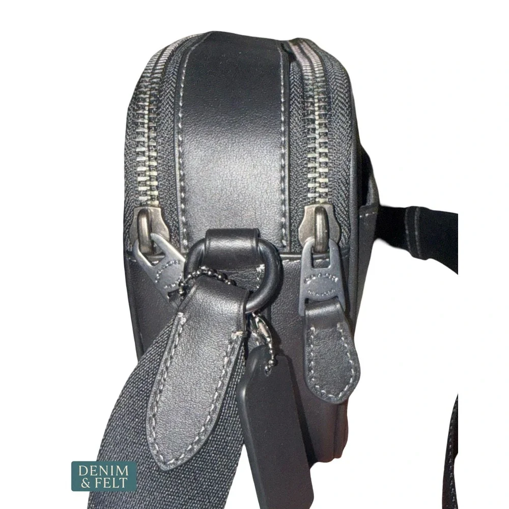 NEW Coach Graham Smooth Calf Leather Crossbody Bag Black Double Zip Camera Tote